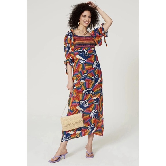 FARM Rio Dresses & Skirts - FARM RIO Rainbow Toucan Bird Print Smocked Maxi Dress M READ